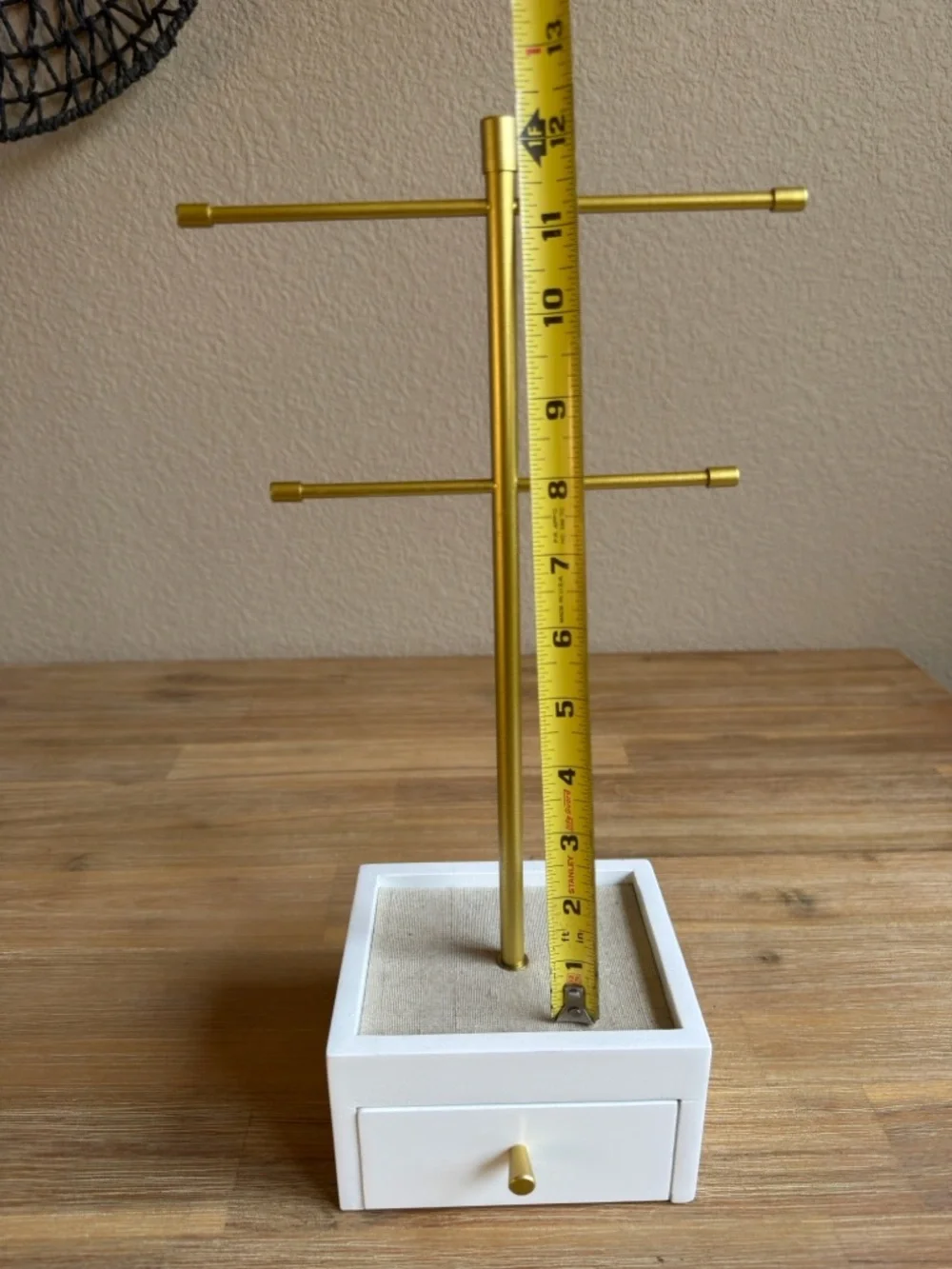Hive & Honey Gold and White Jewelry T-Bar Stand with Drawer